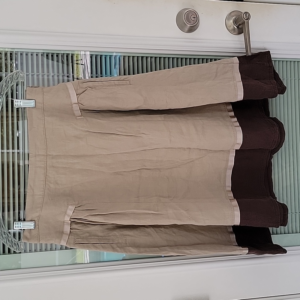 Linen Skirt Sz US 6 Tan & Brown Cottage Core